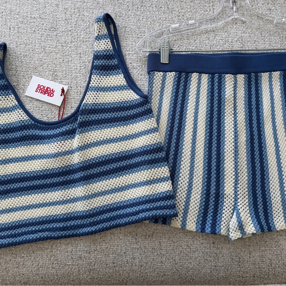 SOLID & STRIPED Blue and Cream Knit Top and Shorts